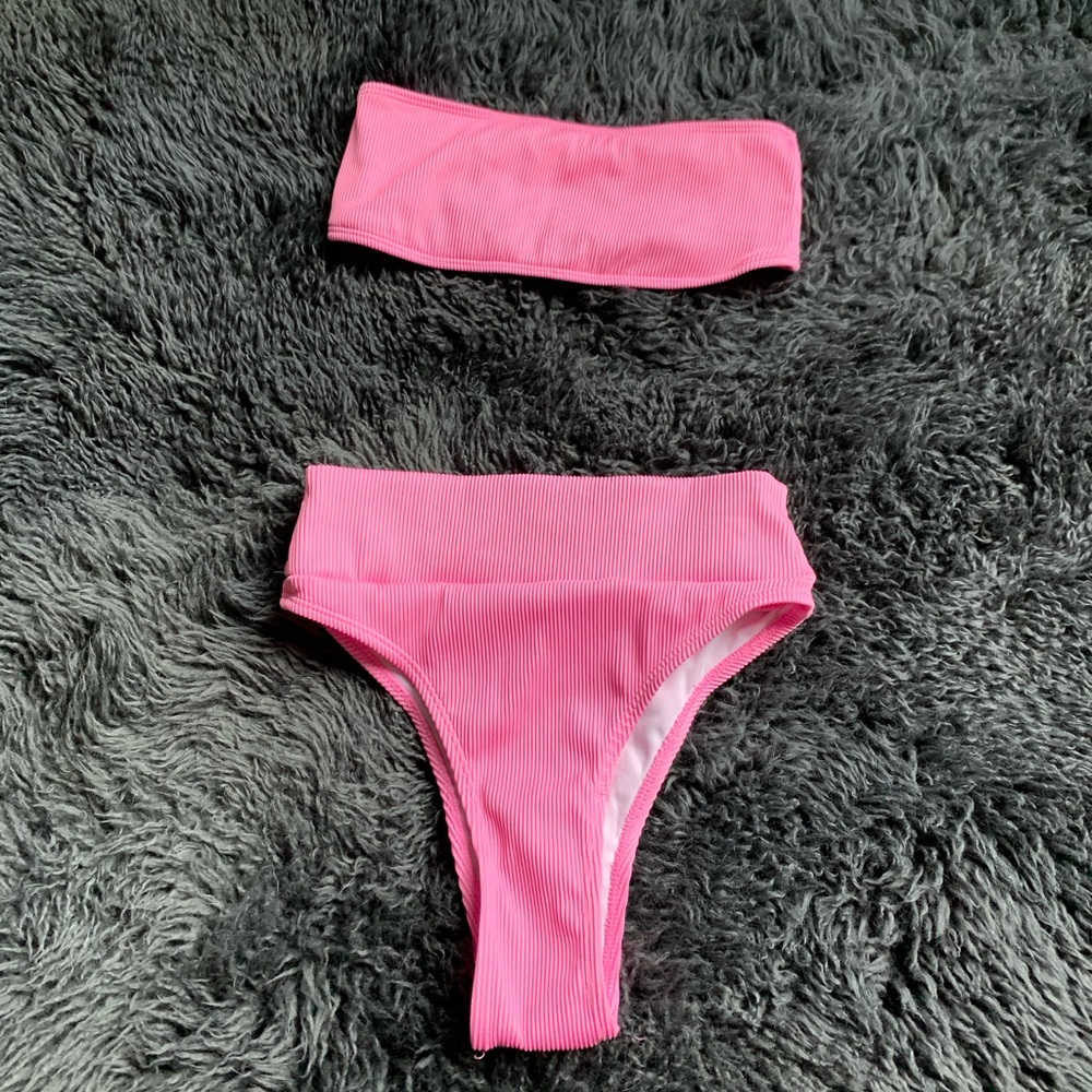 Tube top high waisted ribbed bikini